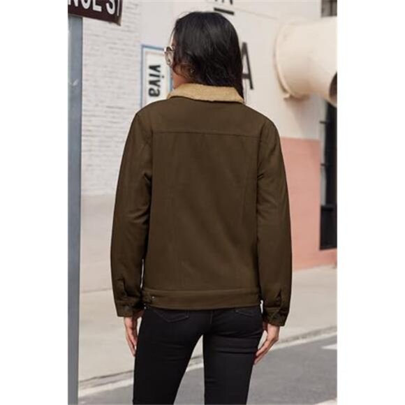 Womens Corduroy Jacket Sherpa Lined Winter Coat Button Down With Pockets - Picture 3 of 7